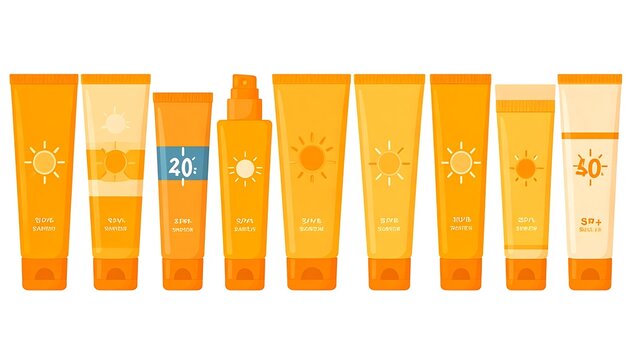 Variety of sunscreen lotion bottles.