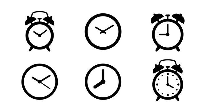 Alarm Clock Icons, Timepiece Vector Set, Retro Alarm Clocks, Modern Watch Faces, Graphic Time Elements