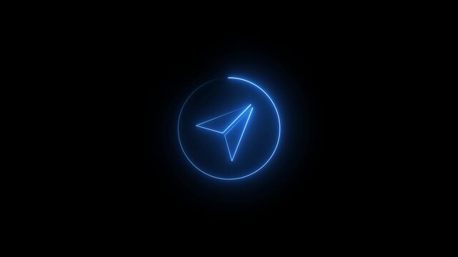 Neon glowing Blue color telegram icon isolated on black background. 