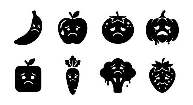 emo fruit and veggie silhouettes on white background