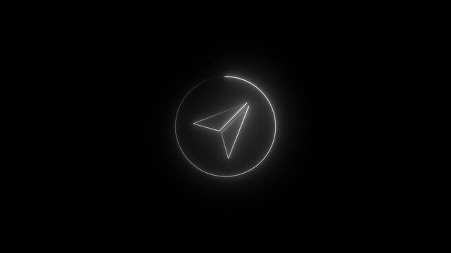 Neon glowing white color telegram icon isolated on black background. 