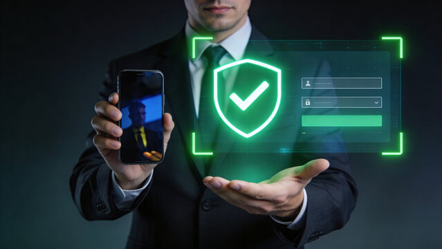 Cyber Security Protection Concept with Digital Shield and Login Interface, Data Privacy, Authentication and Secure Access Technology