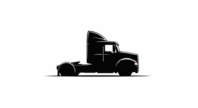 Black silhouette of a semi-trailer truck cab on a white background