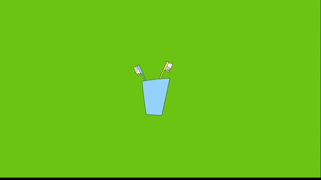 Animated blue cocktail glasses with straws on green background looping video clip
