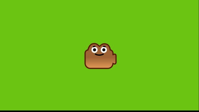 Animated poop emoji characters on green background moving horizontally in a funny and playful way