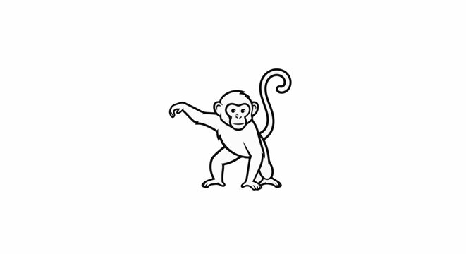 Cartoon monkey in a playful pose on white background