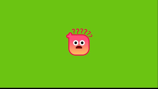 Animated cartoon character with confused expression and question marks floating above head isolated on a vibrant green background representing uncertainty and questioning perfect