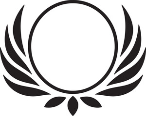 Obraz premium Black laurel wreath circular emblem with stylized leaves on white background, also transparent background