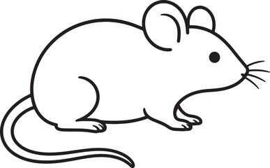 Obraz premium Simple black line of a cartoon mouse with large ears and a long tail, facing right also transparent background