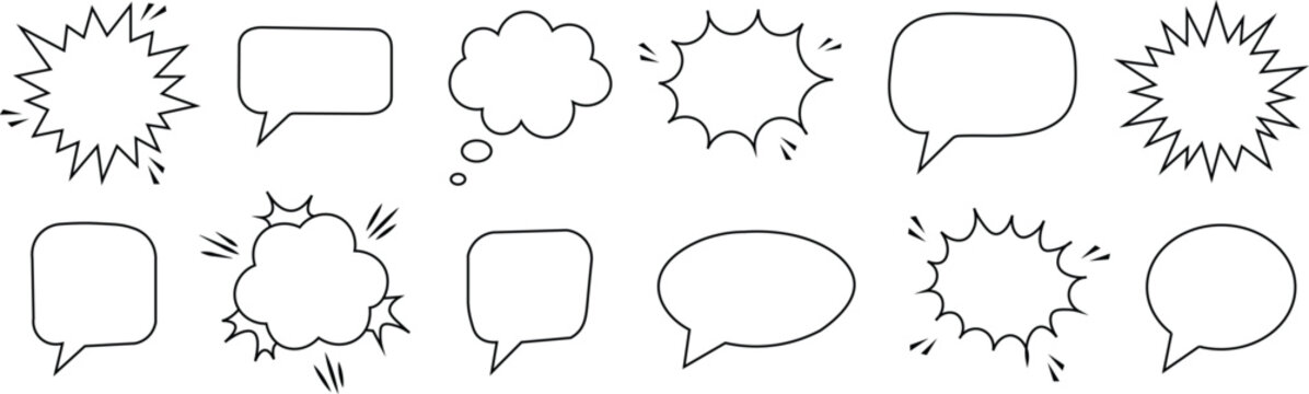 Collection of various comic book style speech bubbles and thought clouds for dialogue and conversation in illustrations and graphic designs  various shapes and expressions