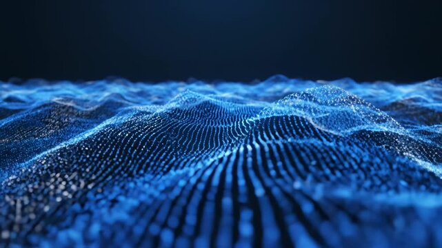 Digital wave pattern with blue particles ideal for sleek commercial backgrounds and title sequences