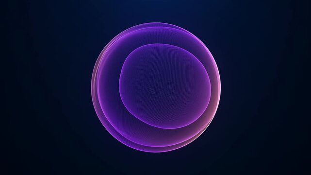 Abstract purple transparent glass sphere on dark background, glowing modern orb with soft gradient texture, futuristic seamless loop, 4K, 60fps.