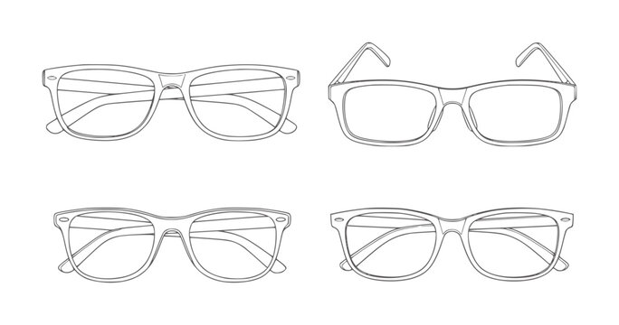 Four pairs of black outline eyeglasses white spectacles eyewear optical