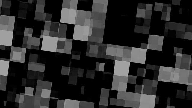 Abstract black and white pixel mosaic background with random square blocks digital glitch pattern modern geometric texture monochrome tech design dynamic grid wallpaper