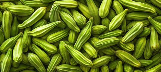 Fototapeta premium Fresh Vibrant Okra Pods with Textured Surfaces Captured in Full Frame for Food Photography Ideas