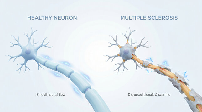 Healthy Neuron vs Multiple Sclerosis Myelin Sheath Damage Comparison