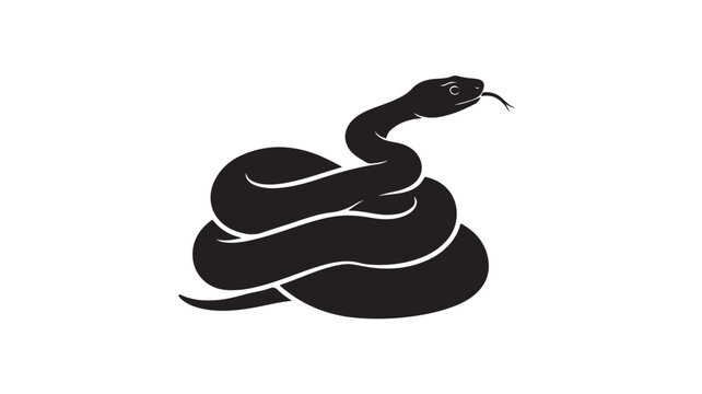 Minimalist black snake silhouette vector, coiled serpent icon with flicking tongue, elegant reptile graphic for logo design and tattoo art