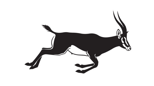 Running springbok antelope silhouette, black and white african gazelle vector illustration, jumping wild animal mascot for sports and safari branding