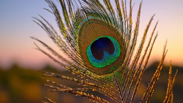 Closeup of a peacock feather perfect for UI/UX design and motion graphics