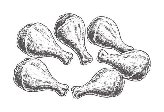 Six raw chicken drumsticks arranged in a circle food meat