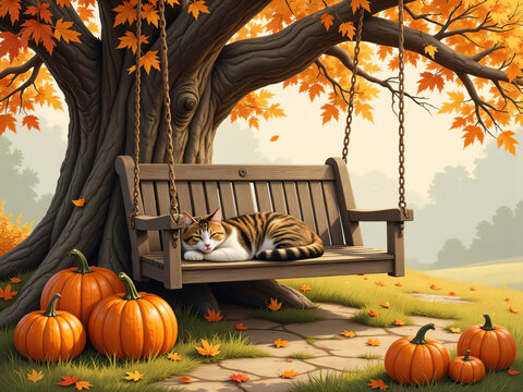 halloween background with pumpkin and cat