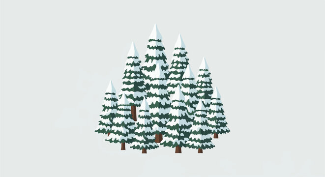 A cluster of snow-covered evergreen trees against a light background