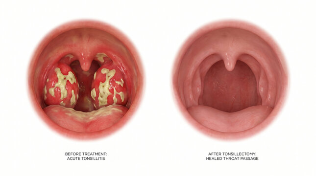 Acute Tonsillitis Infection vs Post Tonsillectomy Healed Throat