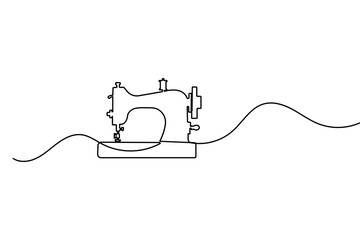 Fototapeta premium Continuous line art sewing machine minimalist vector icon for tailor shop