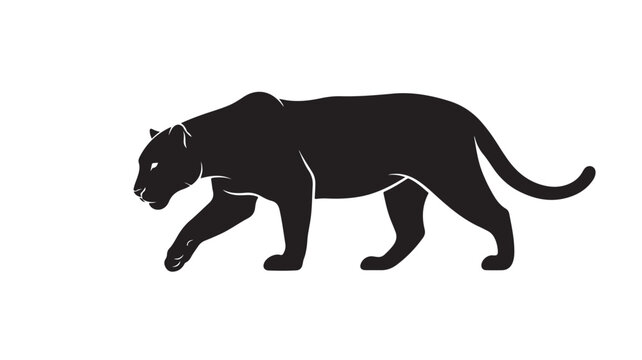 Black panther silhouette vector, prowling wild cat illustration, minimalist predatory leopard icon, stalking cougar mascot for sports and branding
