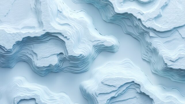 Abstract layered topographic map with flowing, contoured blue and white ridges resembling terrain or geological formations, ai everywhere abstract background