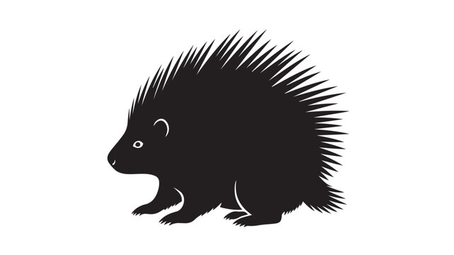Porcupine silhouette vector illustration, black wild animal icon with sharp quills, minimalist hedgehog or echidna graphic isolated on white