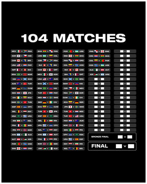 World Football 2026 Vector Illustration. International Soccer Championship Match List and Tournament Bracket Infographic.