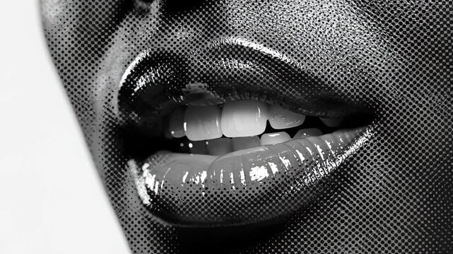 Closeup of glossy lips for creative digital media and visual arts