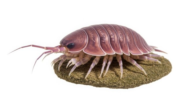Giant Isopod Creature Walking on a Mossy Surface Detailed Close-up Macro Photography