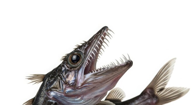 Detailed Close-up of a Fangtooth Fish with Jaws Wide Open, Revealing Sharp Teeth and Aggressive Nature