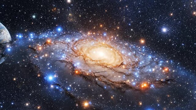 Galaxy and planet in space symbolizing tranquility, harmony, and natural balance