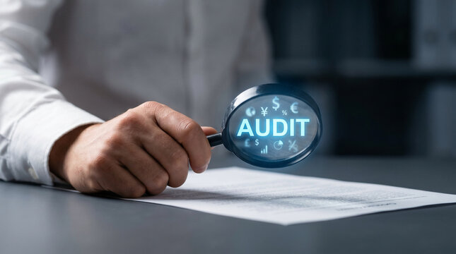 Financial audit concept with magnifying glass over document and audit text for accounting review