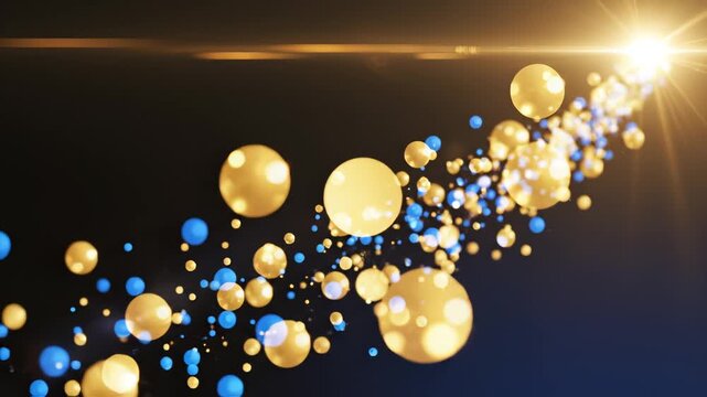 Golden and blue bubbles in motion for creative digital media and visual arts