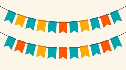 Obraz premium Colorful festive bunting flags decoration isolated on neutral background for celebration and party design