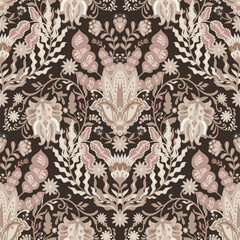 Naklejka premium Dark Moody Botanical Damask Illustration