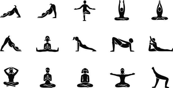 Yoga Poses Silhouettes on White Background