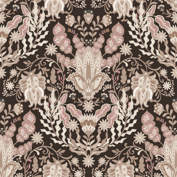 Dark Moody Botanical Damask Illustration