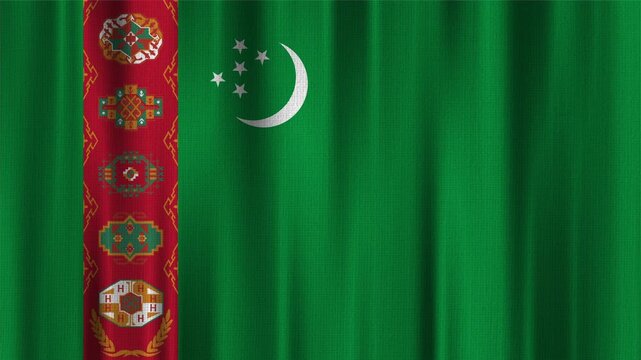 Turkmenistan Flag Animation With Fabric Texture