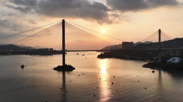Golden Sunset Over Ting Kau Suspension Bridge Oct 7 2025