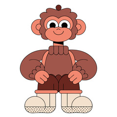Naklejka premium Monkey character wearing a brown sweater and boots sits in a cheerful standing-like posture.
