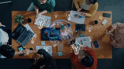 Concept of global innovation and shared knowledge. A network of creative ideas and brainstorming from around the world leads to new business solutions and bright insights. Fermion © InfiniteFlow