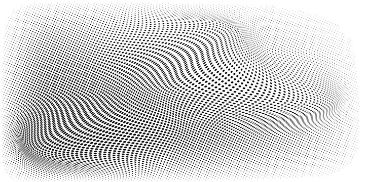 Halftone dotted gradient. Screen tone bg. Black pixel speckle wave background. Retro noise effect comic pattern. Retro grain dust overlay. Dot grid print banner. Grungy faded dirt dust vintage design