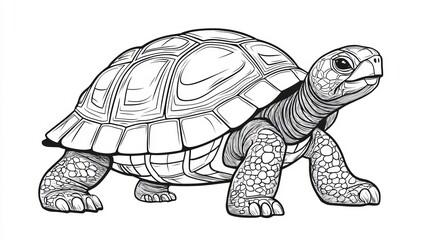Fototapeta premium Grayscale Tortoise with Intricate Shell Design Crawling in Nature, Close-Up of Reptile Features