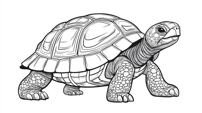 Grayscale Tortoise with Intricate Shell Design Crawling in Nature, Close-Up of Reptile Features
