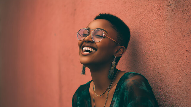 Authentic emotional portrait of person laughing